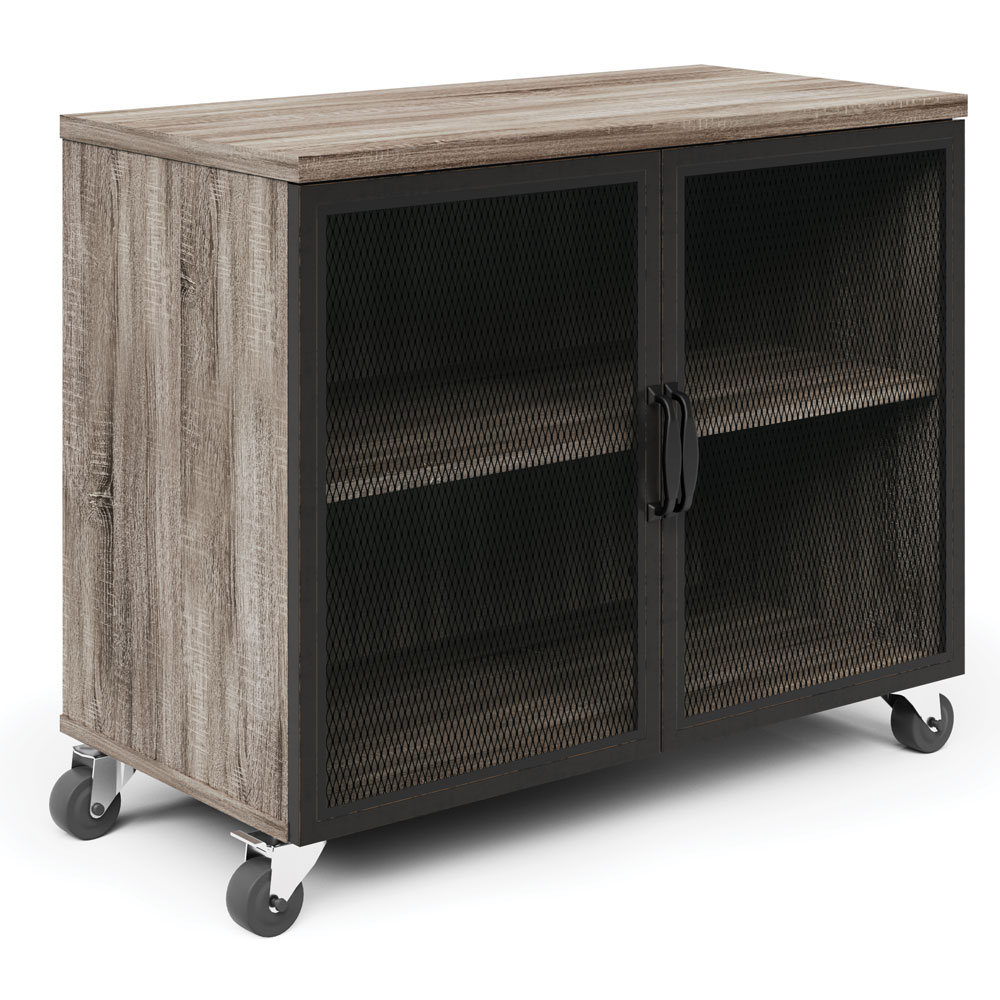 Riveted Collection Industrial Mobile Cabinet with Metal Mesh Doors