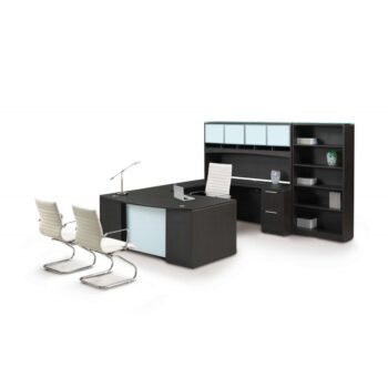 Potenza Desk u shaped with Glass modesty and bookcase