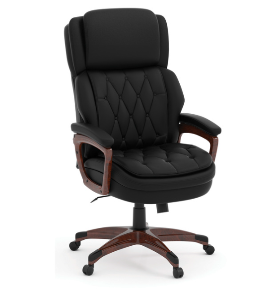 Tris=028 Charleston Collection Executive High Back, Tufted Seat and Back with Plastic Wooden Arms and Base