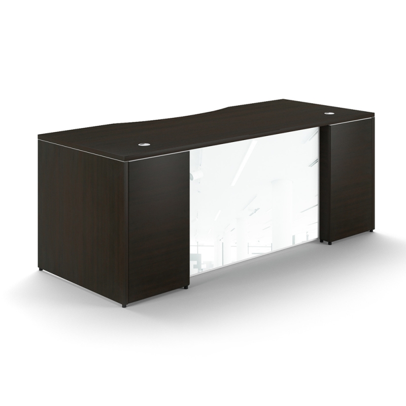 Rectangular desk shell – White glass modesty panel
