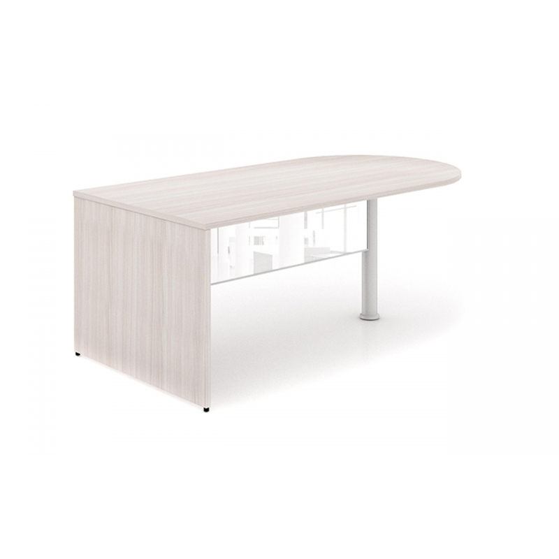 Bullet end desk shell – White glass modesty panel