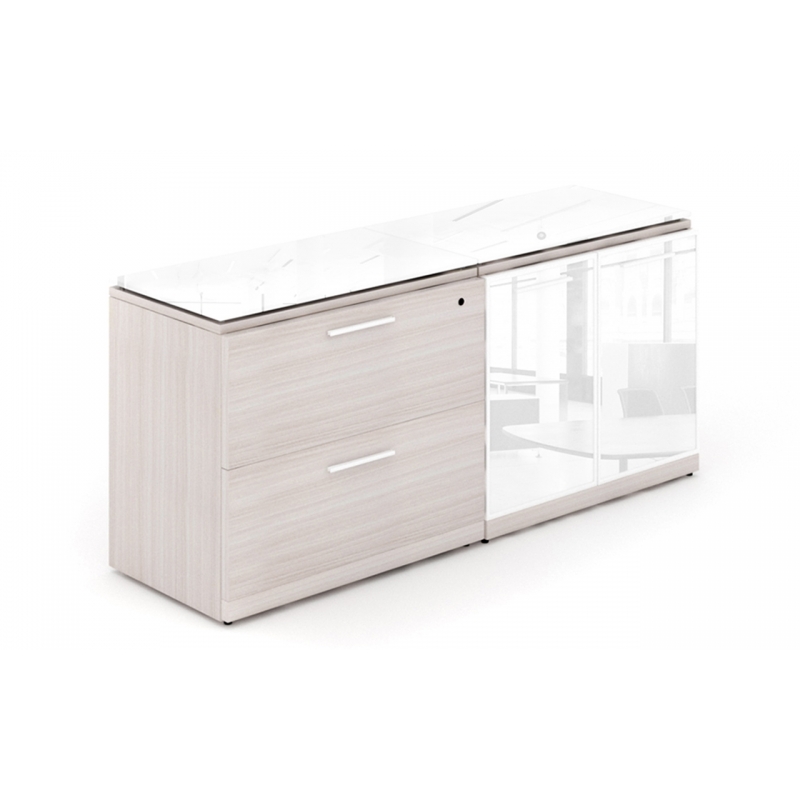 Lateral file with glass tops