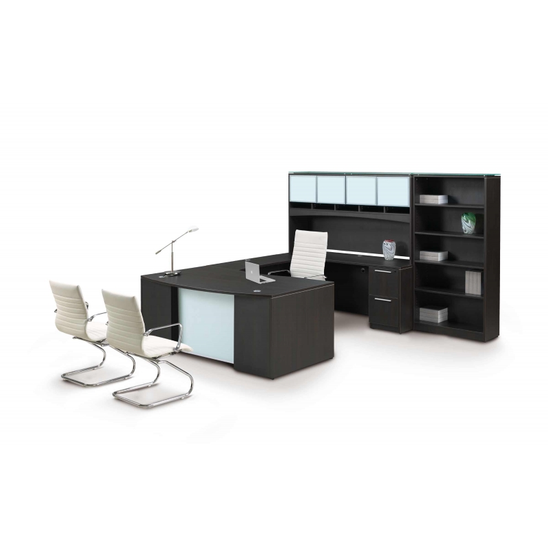 Potenza Desk u shape with Glass modesty and bookcase