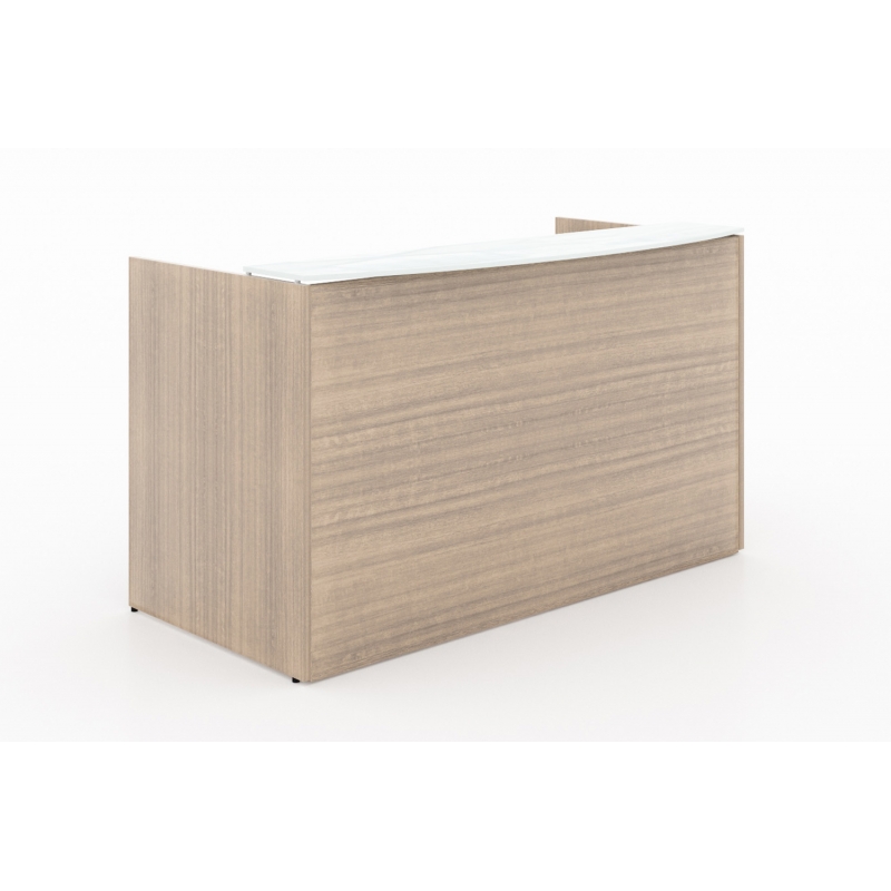 Reception desk shell – White glass Floated transactional top