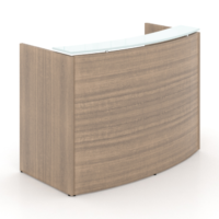 Curved reception desk shell – White glass transactional top