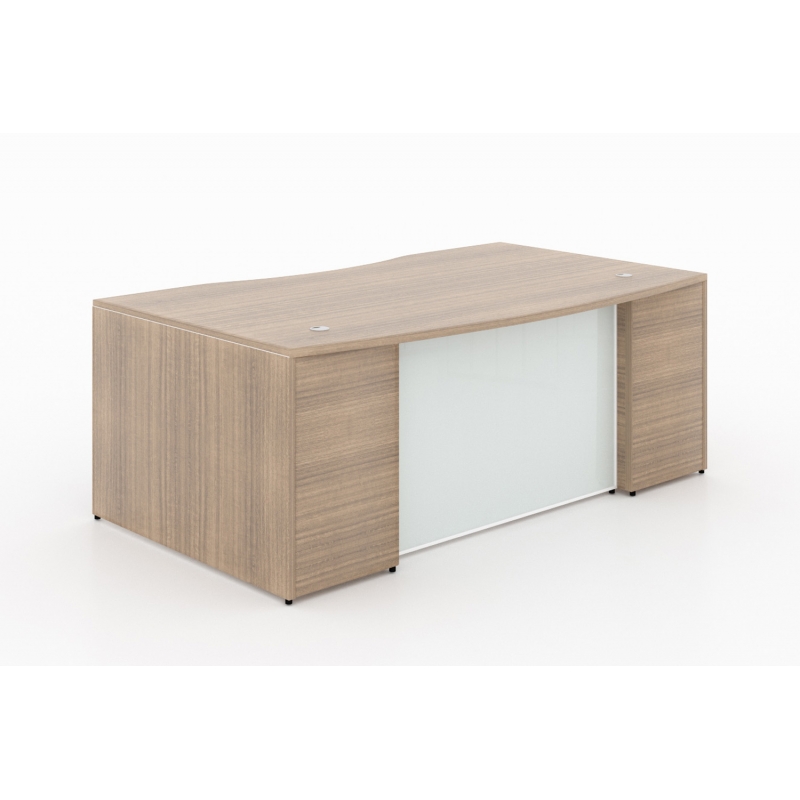 Bow front desk shell – White glass modesty panel