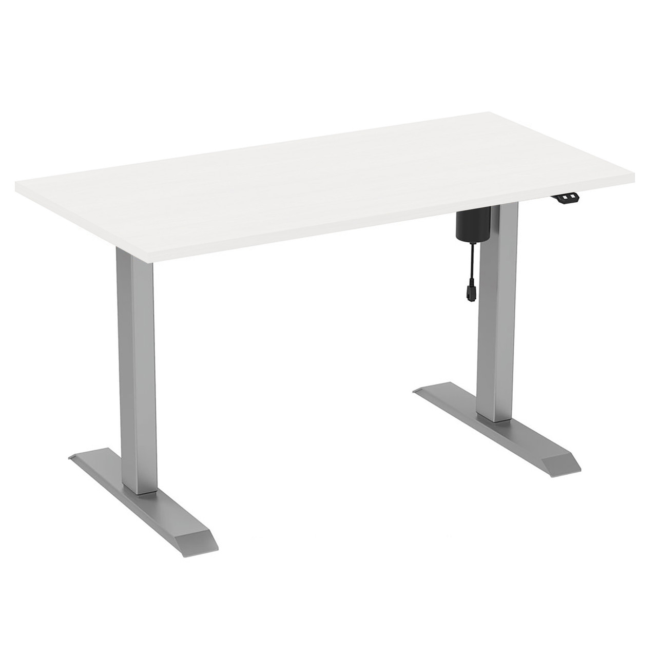 2-Stage, Adjustable Height 30″D x 60″W Desk w/ Silver Base & White Top