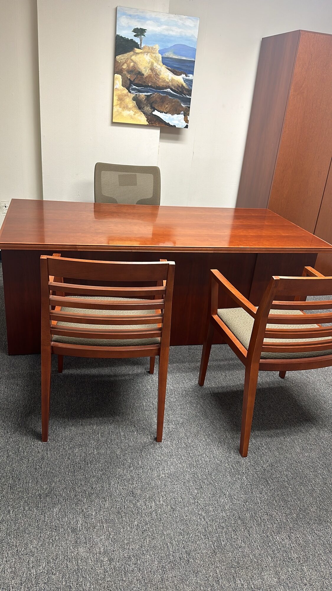 Used Wood Veneer Executive Desk with chairs