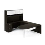 Potenza U shape bullet end desk with glass package