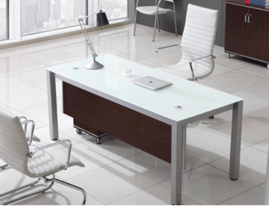 WhatsApp-Image-2024-11-02-at-2.39.46-PM.jpeg White glass executive straight desk - Image 1
