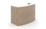Curved reception desk shell – White glass transactional top