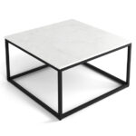 Elite occasional table, Black metal base, Bianco Marmo Quartz top, 36"Wx36"L