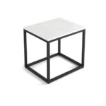 Elite end table, Black metal base, Bianco Marmo Quartz top, 20"Wx24"L
