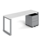 Single Veloce Station 24"Dx60"Wx29"H-Blanco laminate and Grey Veloce Mobile Pedestal Box/Box/File W/Black Cushion