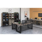 L018 - Riveted Collection Industrial Desk with Metal X Base and Metal Mesh Modesty Panel - 60"W - Image 2