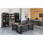 Tris=004 Riveted Collection Industrial Desk with Metal X Base and Metal Mesh Modesty Panel - 71"W - Image 3