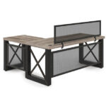 Riveted Collection Industrial Desk with Metal X Base and Metal Mesh Modesty Panel - 60"W - Image 2