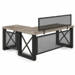 Tris=004 Riveted Collection Industrial Desk with Metal X Base and Metal Mesh Modesty Panel - 71"W - Image 4