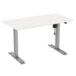 2-Stage, Adjustable Height 30"D x 60"W Desk w/ Silver Base & White Top