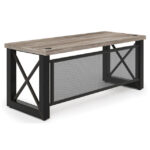 Riveted Collection Industrial Desk with Metal X Base and Metal Mesh Modesty Panel - 60"W
