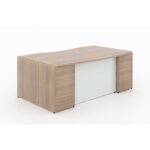 Bow front desk shell – White glass modesty panel